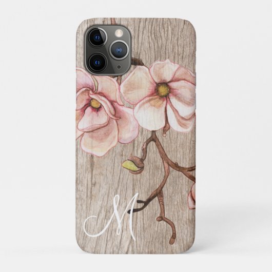 Ältere Holzmonogramm mit rosa Magnolien Case-Mate iPhone Hülle (Rückseite)