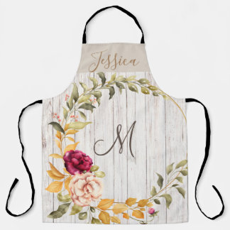 Ältere Holzmonogramm mit Rose Blumenkranz Schürze