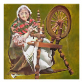 Ältere irische Frauenkraftlerin an einem Spinnrad Poster (Vorderseite)