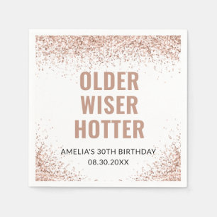 Ältere, klüger, heißer Geburtstag Pink Glitzer Serviette
