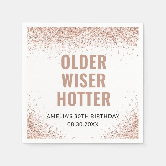 Ältere, klüger, heißer Geburtstag Pink Glitzer Serviette (Vorderseite)