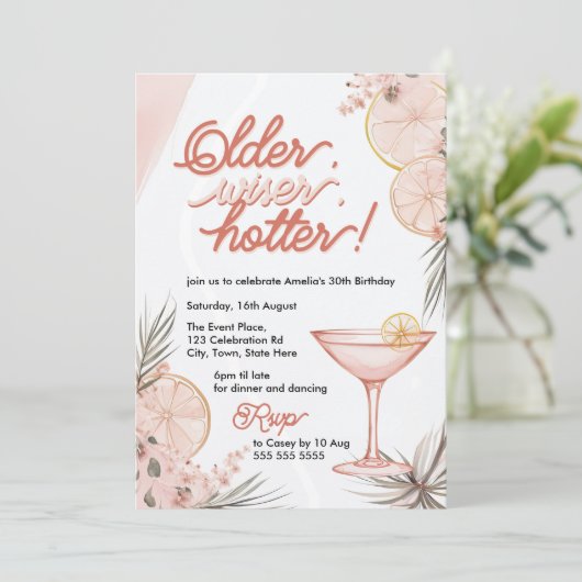 Ältere, klügere, heißer Pfirsichpfirsich Pink Cock Einladung (Stehend Vorderseite)