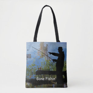Ältere Menschen Angelrute Silhouette Tag Tasche