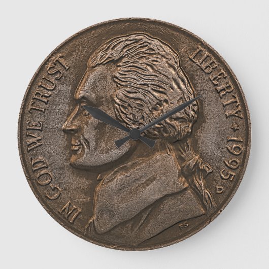 Ältere Nickel-USA-Währung Große Wanduhr (Vorderseite)
