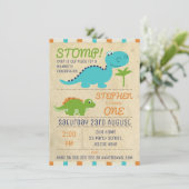 Ältere Papierdinosaurier zum Geburtstag Einladung (Stehend Vorderseite)