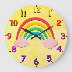 Ältere Papierschnitt Regenbogen und rosa Wolken Große Wanduhr