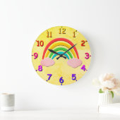 Ältere Papierschnitt Regenbogen und rosa Wolken Große Wanduhr (Zuhause)