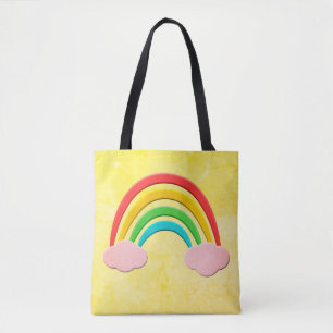 Ältere Papierschnitt Regenbogen und rosa Wolken Tasche