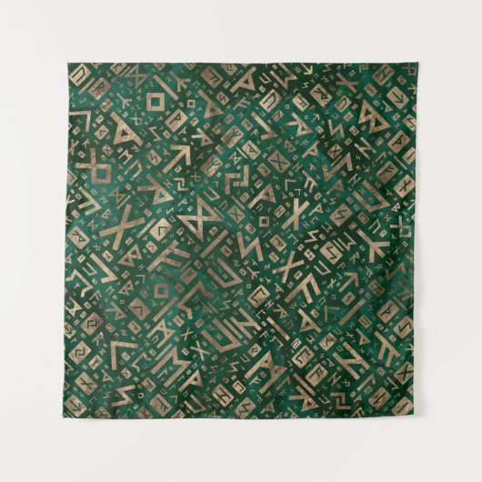 Ältere Runen - Futhark Muster-Gold auf Malachit #1 Wandteppich (Vorderseite (Horizontal))