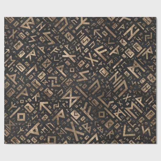 Ältere Runen - Futhark Muster-Gold auf schwarzem Geschenkpapier (Flach)