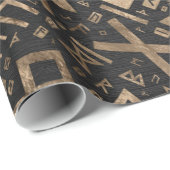 Ältere Runen - Futhark Muster-Gold auf schwarzem Geschenkpapier (Rolleneckpunkt)