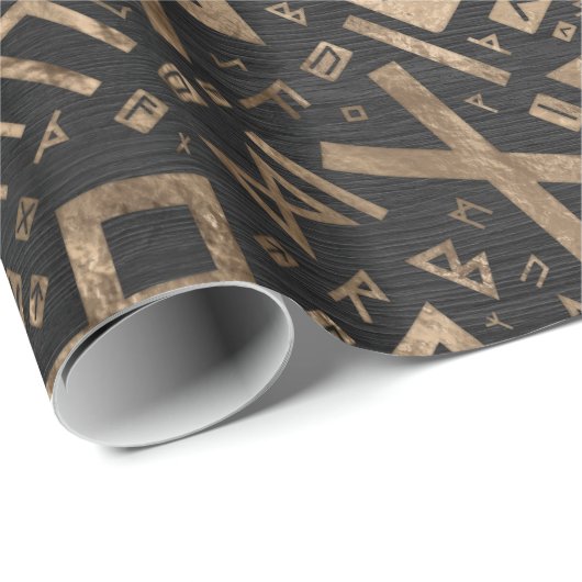 Ältere Runen - Futhark Muster-Gold auf schwarzem Geschenkpapier (Rolleneckpunkt)