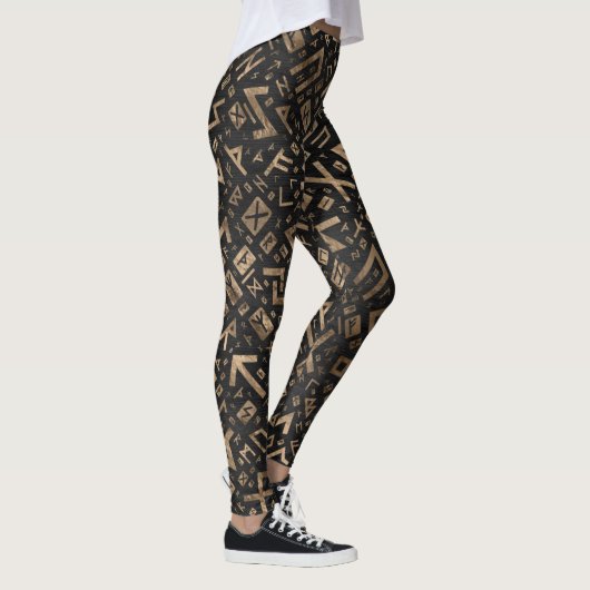 Ältere Runen - Futhark Muster-Gold auf schwarzem Leggings (Rechts)