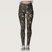 Ältere Runen - Futhark Muster-Gold auf schwarzem Leggings (Vorderseite)