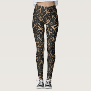 Ältere Runen - Futhark Muster-Gold auf schwarzem Leggings