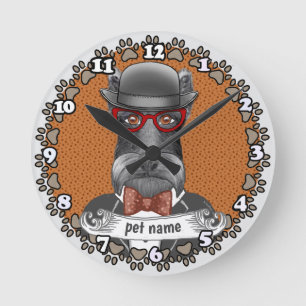 Ältere Schnauzer Brille Runde Wanduhr