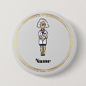 Ältere weibliche Ärztin mit der Schaltfläche "Grau Button (Vorderseite)