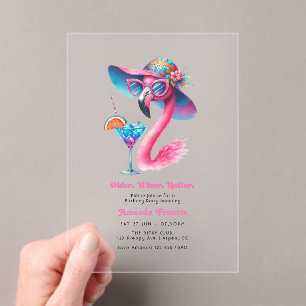 Ältere Weise Heißere Hot Pink Martini Geburtstagsf Acryleinladungen
