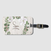 Ältere Wood Monogram mit Magnolias Wreath Gepäckanhänger (Vorderseite (Horizontal))