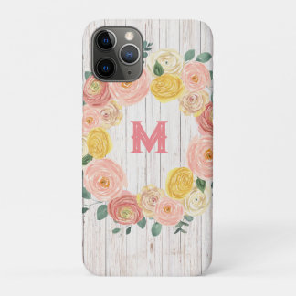 Ältere Wood Monogram Rose & Eukalyptus Wreath Case-Mate iPhone Hülle