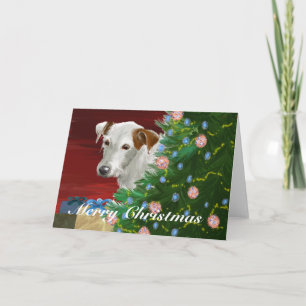 Älterer Jack Russell mit Weihnachtsbaum Feiertagskarte