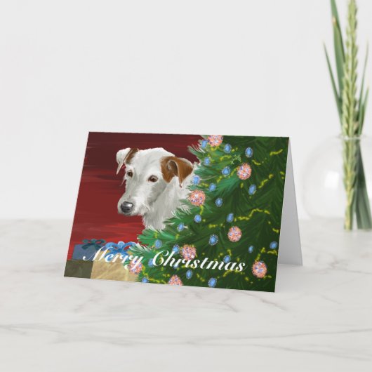 Älterer Jack Russell mit Weihnachtsbaum Feiertagskarte (Vorderseite)