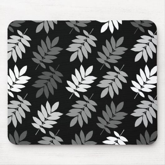 Älteres Blatt Großes Muster Schwarz Weiß Grau Mousepad (Vorne)