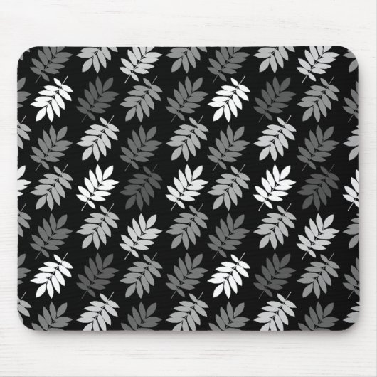 älteres Blatt Rpt Muster Schwarz Weiß Grau Mousepad (Vorne)