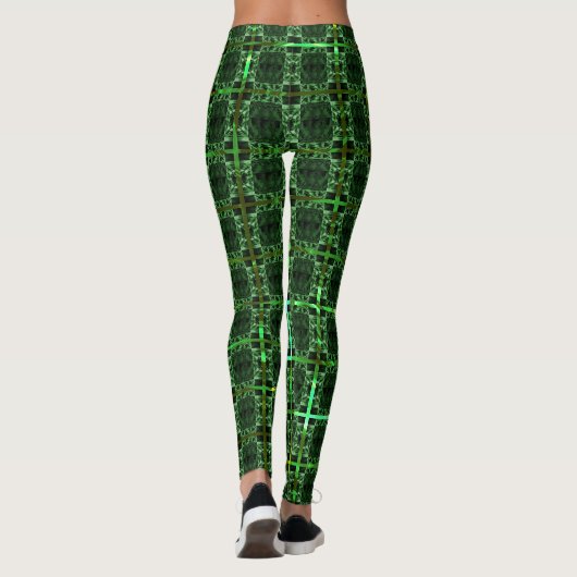 'Älteres grünes Schach', gelbgrünes oder chromes G Leggings (Rückseite)