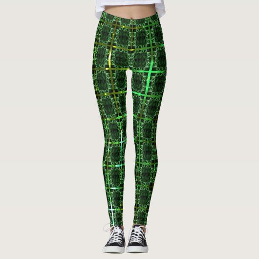 'Älteres grünes Schach', gelbgrünes oder chromes G Leggings (Vorderseite)