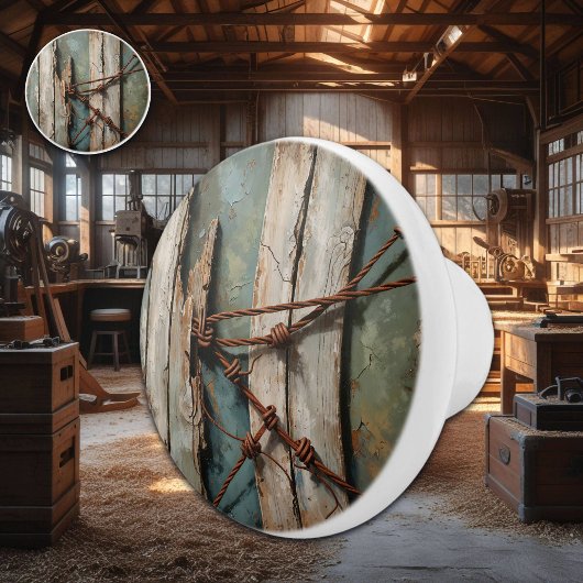 Älteres Holz und Stacheldraht Keramikknauf