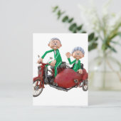 Älteres Paar auf einem Moped mit Sidecar Postkarte (Stehend Vorderseite)