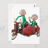 Älteres Paar auf einem Moped mit Sidecar Postkarte (Vorne/Hinten)