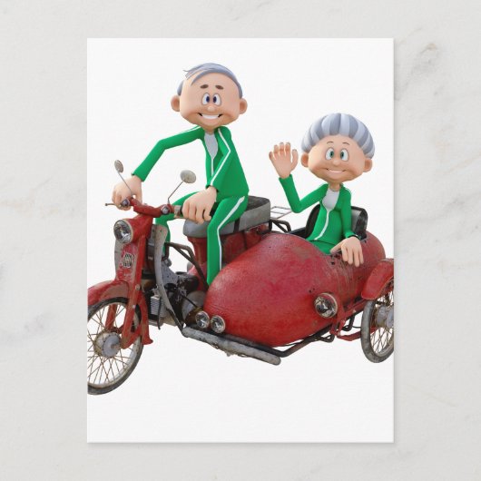 Älteres Paar auf einem Moped mit Sidecar Postkarte (Vorderseite)