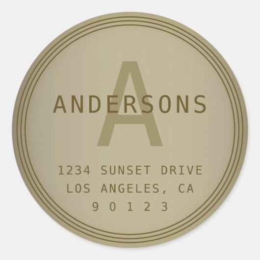 Älteres Vintages Aussehen Monogramm und Adresse Runder Aufkleber (Vorderseite)