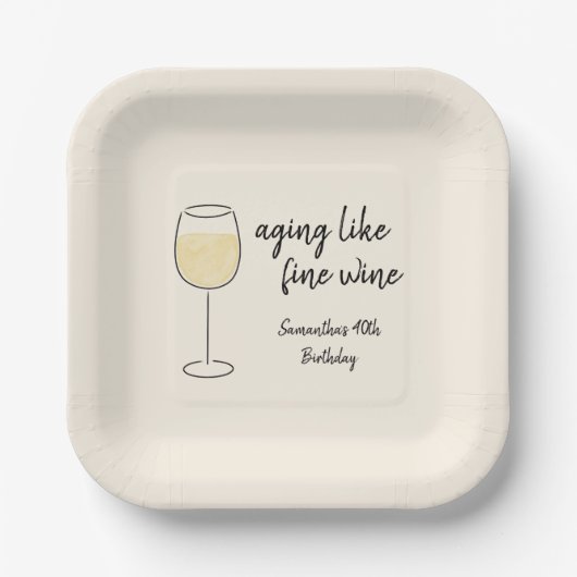 Älteres wie feines Weißweinglas Geburtstag Pappteller (Vorderseite)