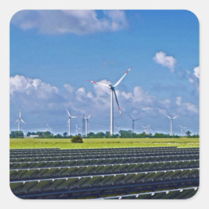 Alternative Energie - Solar- und Windenergie Quadratischer Aufkleber