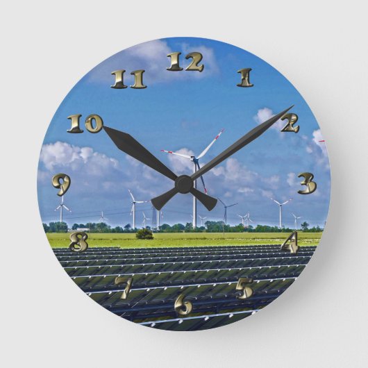 Alternative Energie - Solar- und Windenergie Runde Wanduhr (Vorderseite)