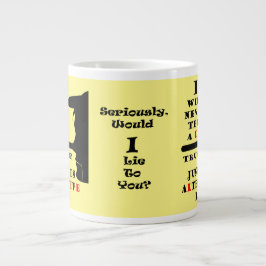 Alternative Fakten mit langer Nase, die die Jumbo- Jumbo-Tasse