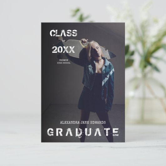 Alternative Grunge Graduation invitation Design (Stehend Vorderseite)