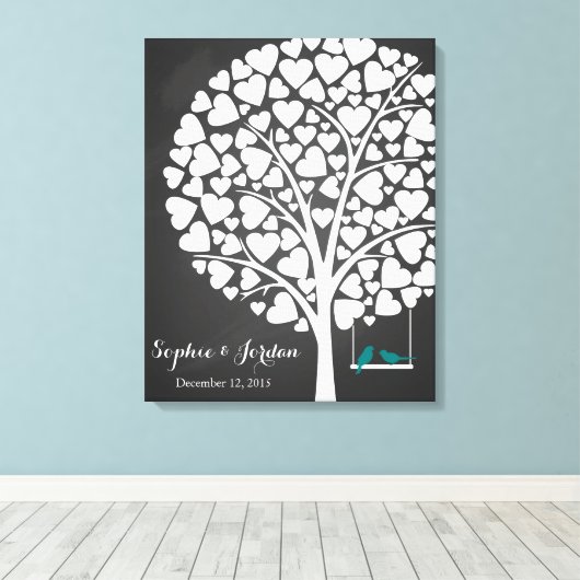 Alternative Hochzeitsgast-Herzbaum aquamarin Leinwanddruck (Insitu (Holzboden))