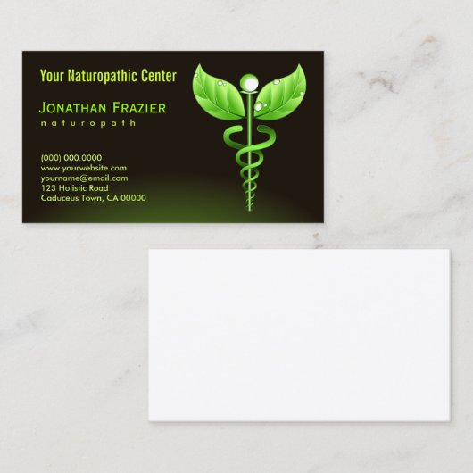 Alternative Medizin Naturopath Green Caduceus Visitenkarte (Vorne/Hinten)