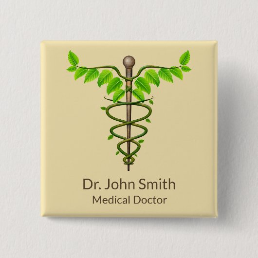 Alternative medizinische Caduceus grüne Blätter Be Button (Vorderseite)