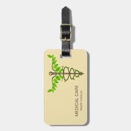 Alternative medizinische Caduceus grüne Blätter Be Gepäckanhänger (Vorderseite vertikal)
