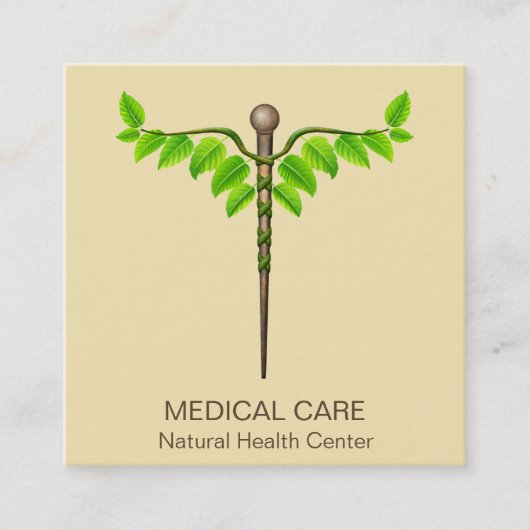 Alternative medizinische Caduceus grüne Blätter Be Quadratische Visitenkarte (Vorderseite)