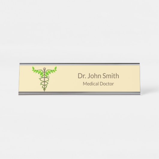 Alternative medizinische Caduceus grüne Blätter Be Schreibtischnamensplakette (Vorderseite )