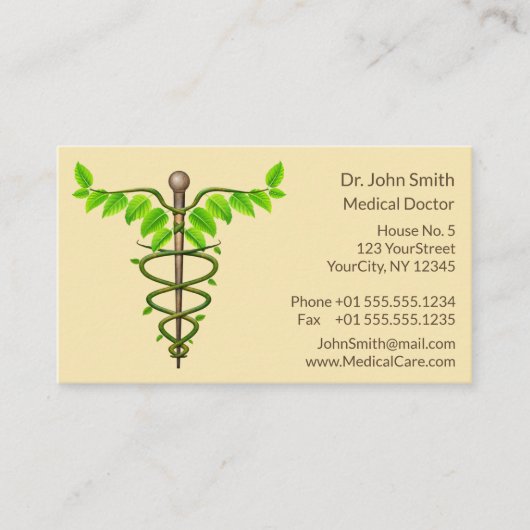 Alternative medizinische Caduceus grüne Blätter Be Terminkarte (Vorderseite)