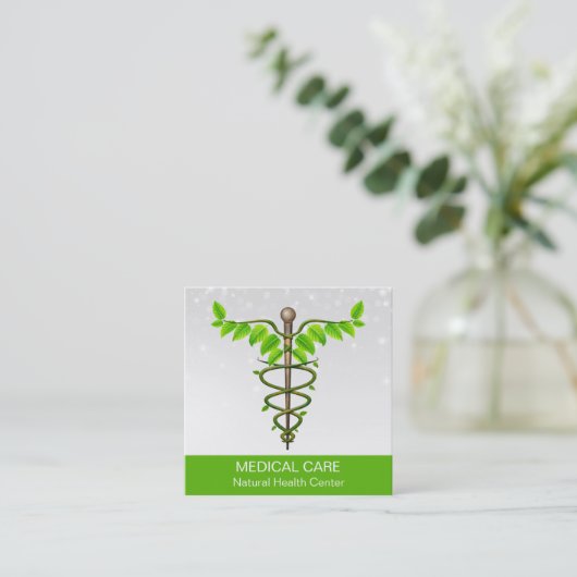 Alternative medizinische Caduceus grüne Blätter We Quadratische Visitenkarte (Stehend Vorderseite)