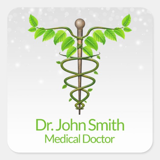 Alternative medizinische Caduceus grüne Blätter We Quadratischer Aufkleber (Vorderseite)