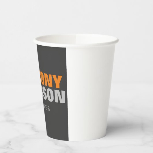 Alternative perfekte Größe Grau Orange fett Text Pappbecher (Links)